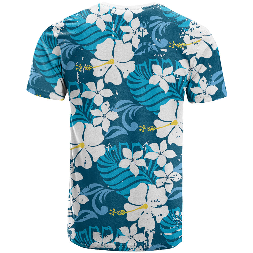 Blue Hawaiian Hibiscus Monstera T Shirt Grunge Stylized LT01 - Polynesian Pride