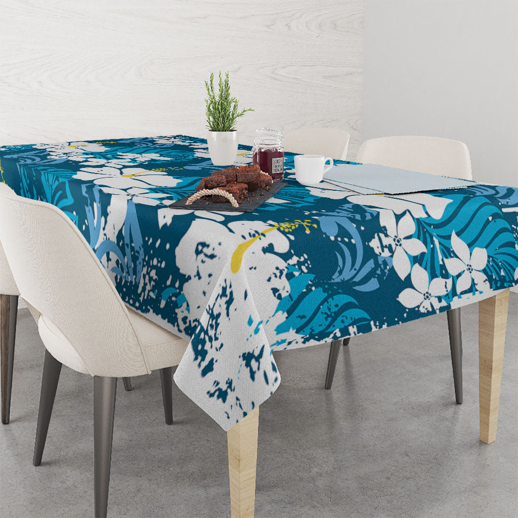 Blue Hawaiian Hibiscus Monstera Tablecloth Grunge Stylized LT01 - Polynesian Pride