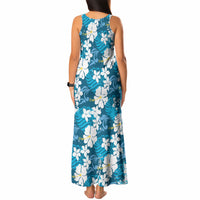 Blue Hawaiian Hibiscus Monstera Tank Maxi Dress Grunge Stylized LT01 - Polynesian Pride