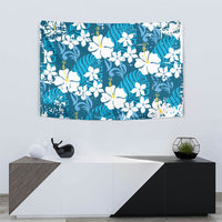 Blue Hawaiian Hibiscus Monstera Tapestry Grunge Stylized LT01 - Polynesian Pride