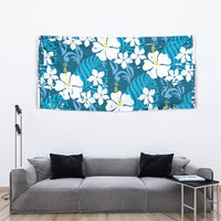Blue Hawaiian Hibiscus Monstera Tapestry Grunge Stylized LT01 - Polynesian Pride