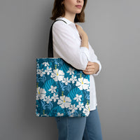 Blue Hawaiian Hibiscus Monstera Tote Bag Grunge Stylized LT01 - Polynesian Pride