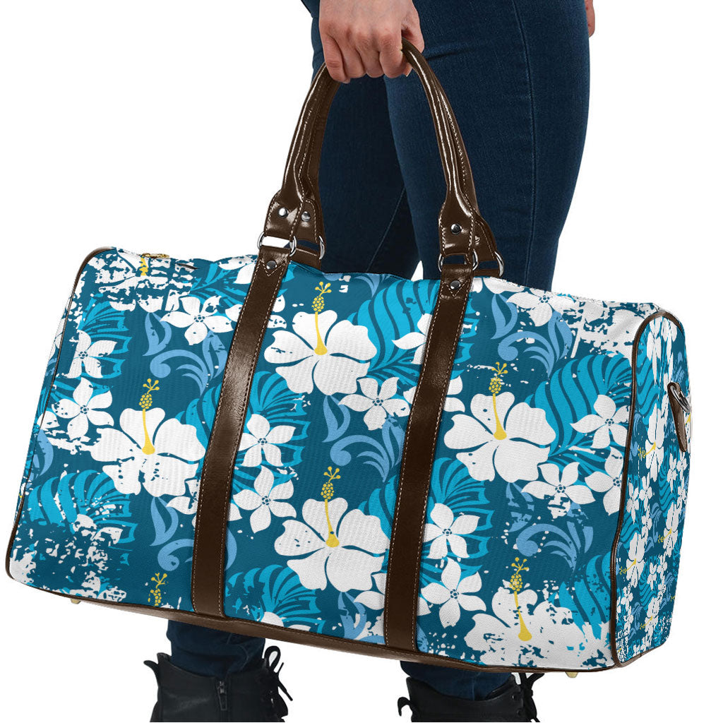 Blue Hawaiian Hibiscus Monstera Travel Bag Grunge Stylized LT01 - Polynesian Pride