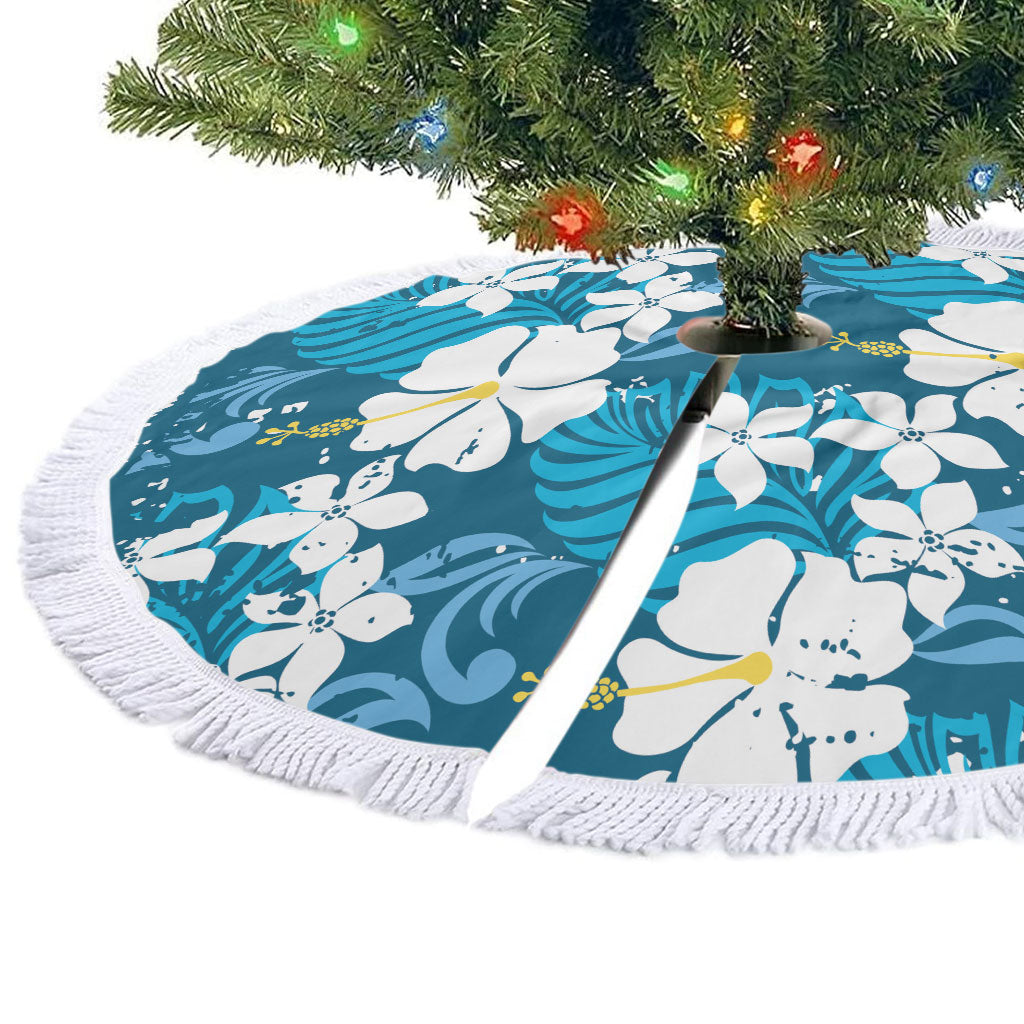 Blue Hawaiian Hibiscus Monstera Tree Skirt Grunge Stylized LT01 - Polynesian Pride