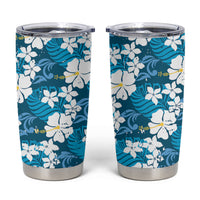 Blue Hawaiian Hibiscus Monstera Tumbler Cup Grunge Stylized LT01 Blue - Polynesian Pride