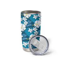 Blue Hawaiian Hibiscus Monstera Tumbler Cup Grunge Stylized LT01 - Polynesian Pride