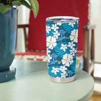 Blue Hawaiian Hibiscus Monstera Tumbler Cup Grunge Stylized LT01 - Polynesian Pride