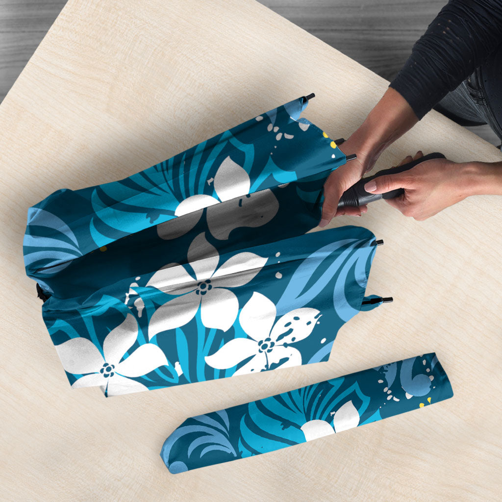 Blue Hawaiian Hibiscus Monstera Umbrella Grunge Stylized LT01 - Polynesian Pride