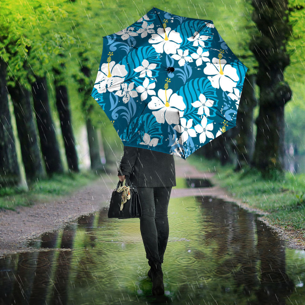 Blue Hawaiian Hibiscus Monstera Umbrella Grunge Stylized LT01 - Polynesian Pride