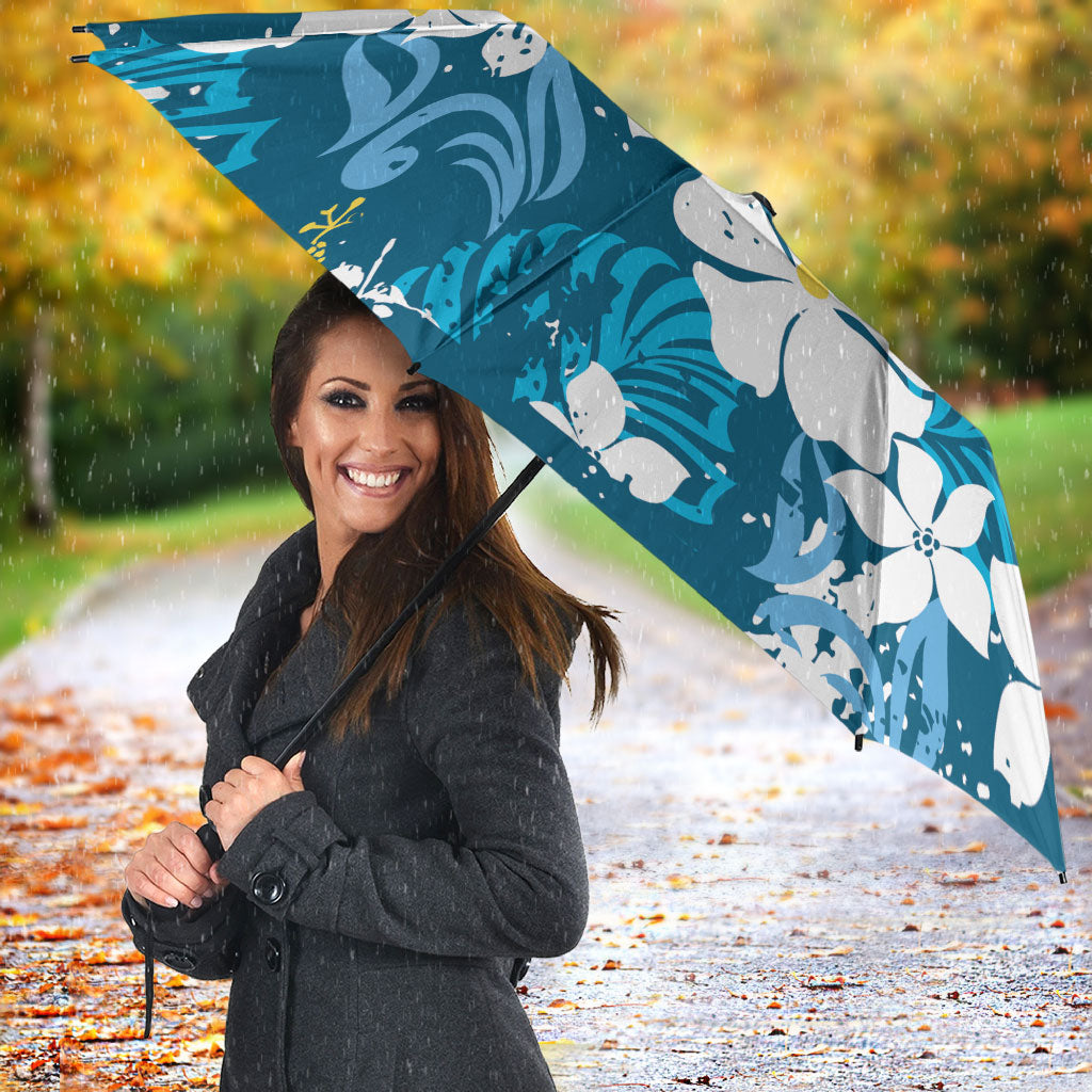 Blue Hawaiian Hibiscus Monstera Umbrella Grunge Stylized LT01 - Polynesian Pride