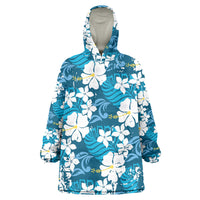 Blue Hawaiian Hibiscus Monstera Wearable Blanket Hoodie Grunge Stylized LT01 One Size Blue - Polynesian Pride