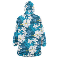 Blue Hawaiian Hibiscus Monstera Wearable Blanket Hoodie Grunge Stylized LT01 - Polynesian Pride