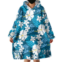 Blue Hawaiian Hibiscus Monstera Wearable Blanket Hoodie Grunge Stylized LT01 - Polynesian Pride