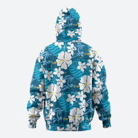 Blue Hawaiian Hibiscus Monstera Zip Hoodie Grunge Stylized LT01 - Polynesian Pride