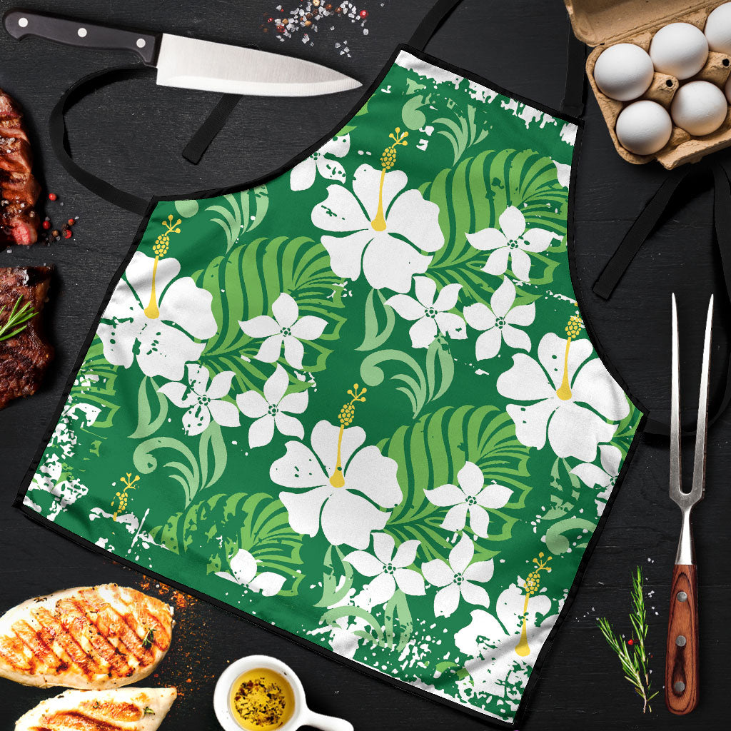 Green Hawaiian Hibiscus Monstera Apron Grunge Stylized LT01 Green - Polynesian Pride