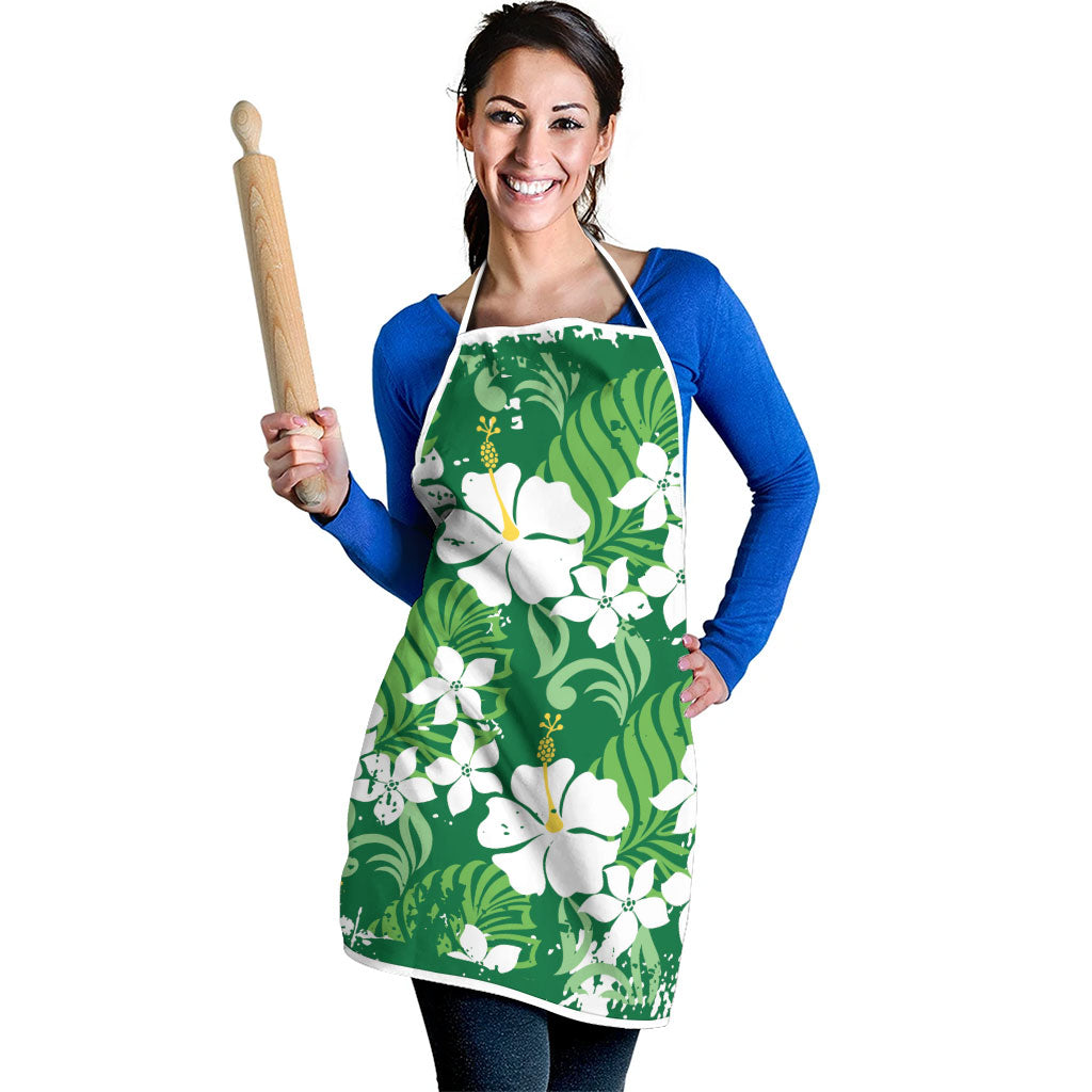 Green Hawaiian Hibiscus Monstera Apron Grunge Stylized LT01 - Polynesian Pride