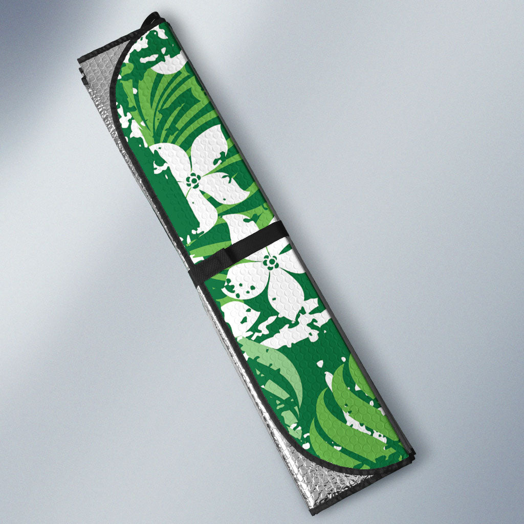Green Hawaiian Hibiscus Monstera Auto Sun Shade Grunge Stylized LT01 - Polynesian Pride
