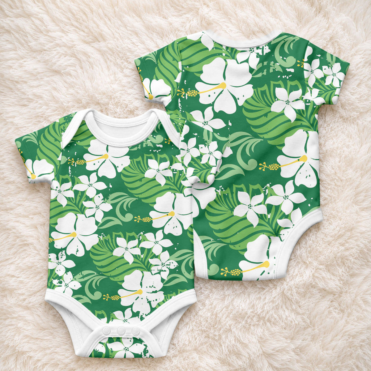 Green Hawaiian Hibiscus Monstera Baby Onesie Grunge Stylized LT01 - Polynesian Pride