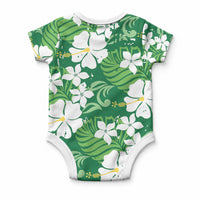 Green Hawaiian Hibiscus Monstera Baby Onesie Grunge Stylized LT01 - Polynesian Pride