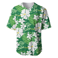 Green Hawaiian Hibiscus Monstera Baseball Jersey Grunge Stylized LT01 Green - Polynesian Pride