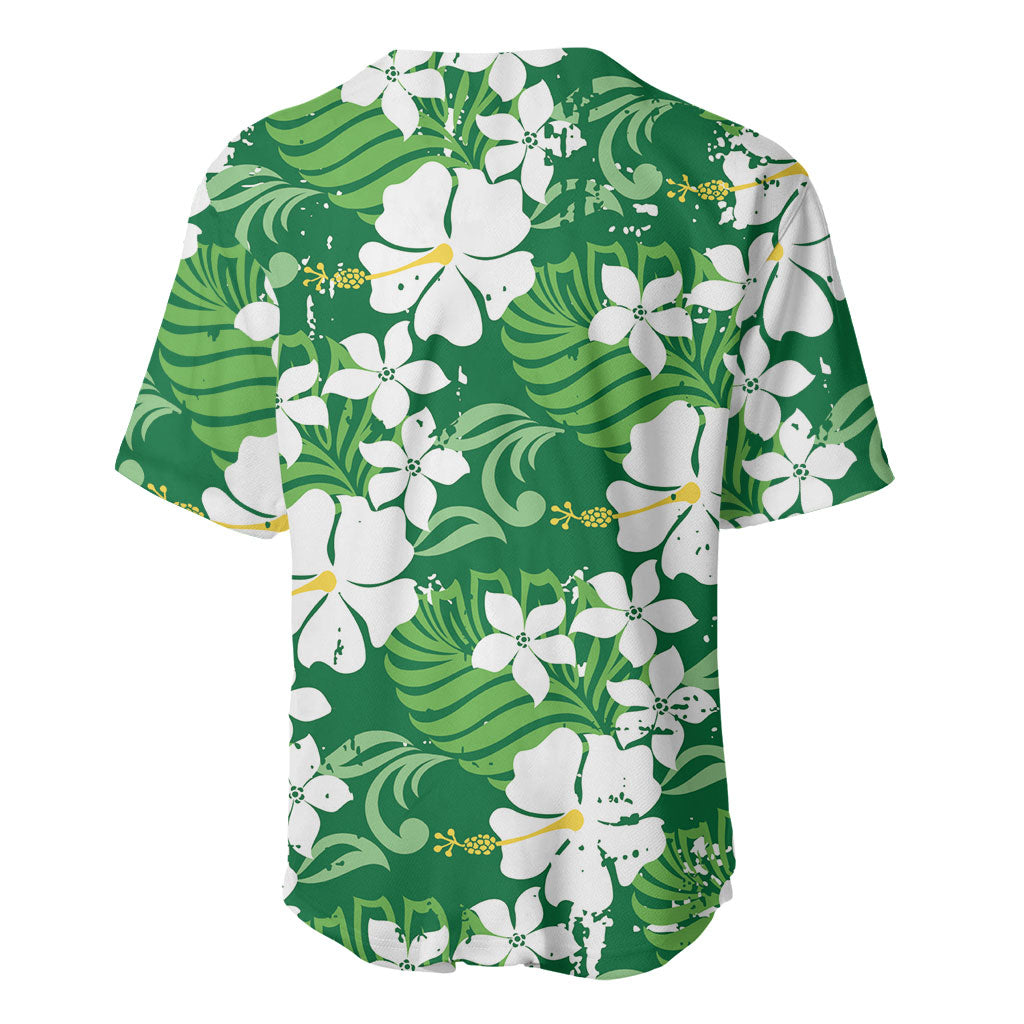 Green Hawaiian Hibiscus Monstera Baseball Jersey Grunge Stylized LT01 - Polynesian Pride