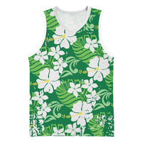 Green Hawaiian Hibiscus Monstera Basketball Jersey Grunge Stylized LT01 Unisex Green - Polynesian Pride