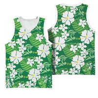 Green Hawaiian Hibiscus Monstera Basketball Jersey Grunge Stylized LT01 - Polynesian Pride