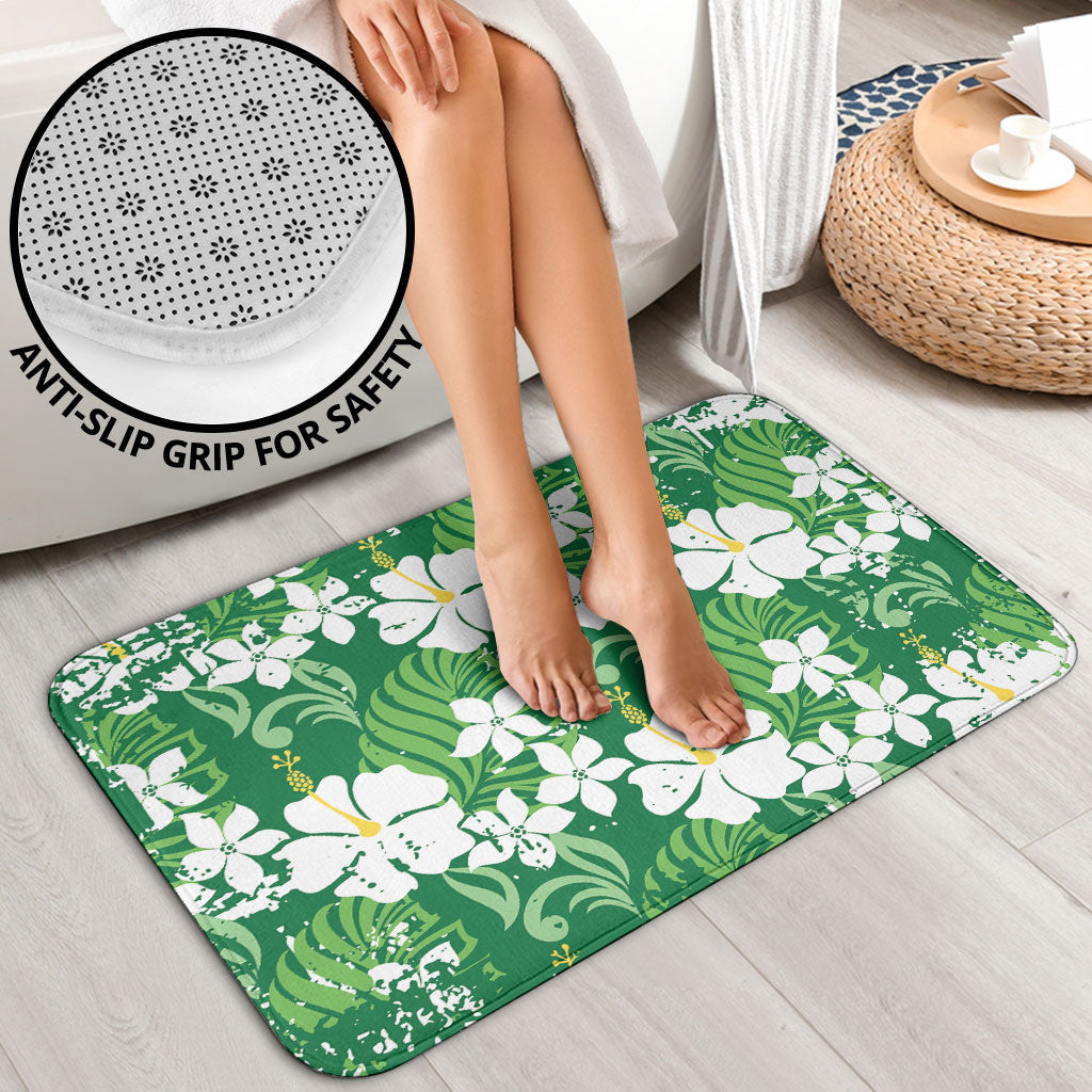 Green Hawaiian Hibiscus Monstera Bathroom Set Grunge Stylized LT01 - Polynesian Pride