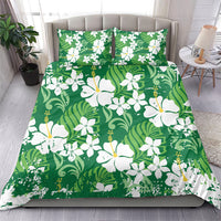 Green Hawaiian Hibiscus Monstera Bedding Set Grunge Stylized LT01 - Polynesian Pride