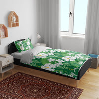 Green Hawaiian Hibiscus Monstera Bedding Set Grunge Stylized LT01 - Polynesian Pride