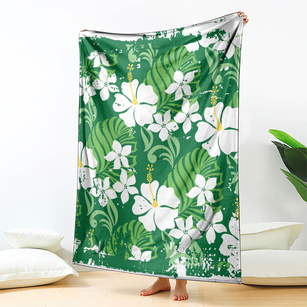Green Hawaiian Hibiscus Monstera Blanket Grunge Stylized LT01 - Polynesian Pride
