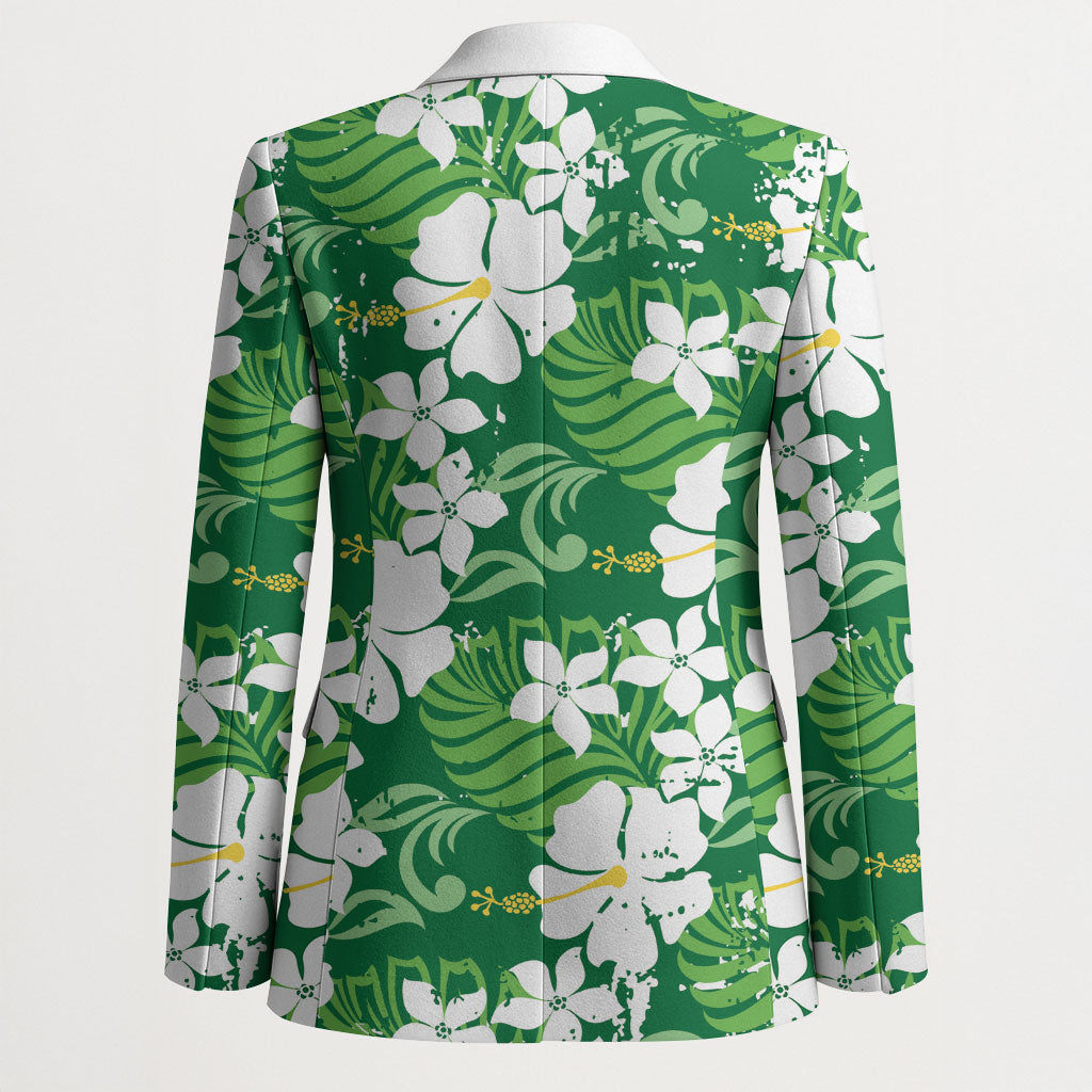 Green Hawaiian Hibiscus Monstera Blazer Grunge Stylized LT01 - Polynesian Pride