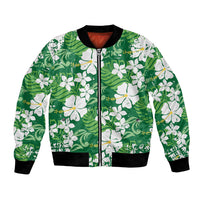 Green Hawaiian Hibiscus Monstera Bomber Jacket Grunge Stylized LT01 Unisex Green - Polynesian Pride