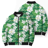 Green Hawaiian Hibiscus Monstera Bomber Puffer Jacket Grunge Stylized LT01 - Polynesian Pride