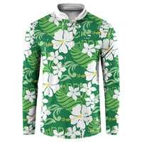 Green Hawaiian Hibiscus Monstera Button Sweatshirt Grunge Stylized LT01 Green - Polynesian Pride