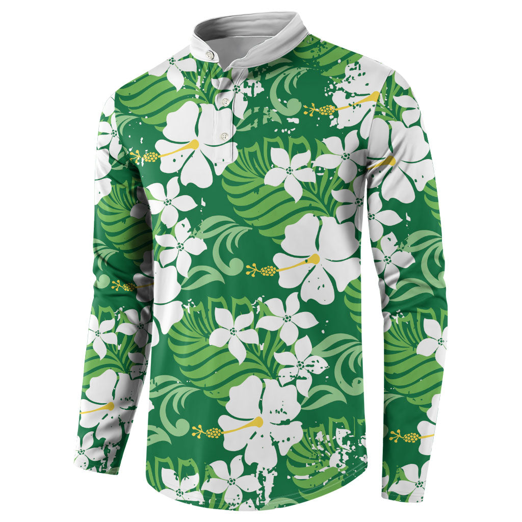 Green Hawaiian Hibiscus Monstera Button Sweatshirt Grunge Stylized LT01 - Polynesian Pride