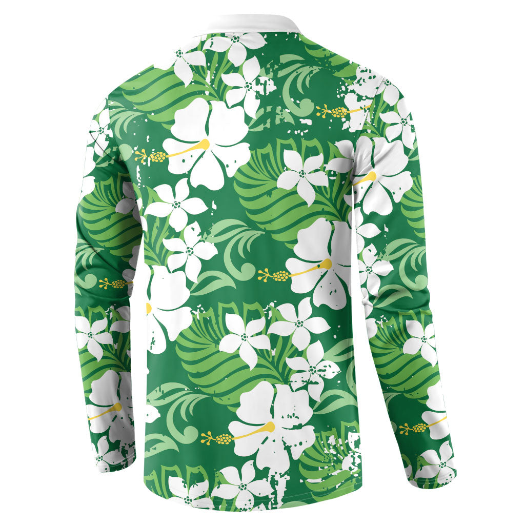 Green Hawaiian Hibiscus Monstera Button Sweatshirt Grunge Stylized LT01 - Polynesian Pride