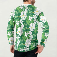 Green Hawaiian Hibiscus Monstera Button Sweatshirt Grunge Stylized LT01 - Polynesian Pride