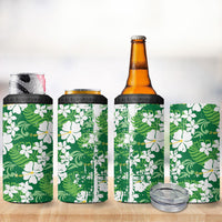 Green Hawaiian Hibiscus Monstera 4 in 1 Can Cooler Tumbler Grunge Stylized LT01 - Polynesian Pride
