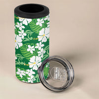Green Hawaiian Hibiscus Monstera 4 in 1 Can Cooler Tumbler Grunge Stylized LT01 - Polynesian Pride