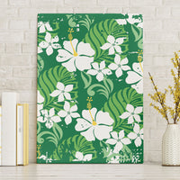 Green Hawaiian Hibiscus Monstera Canvas Wall Art Grunge Stylized LT01 Without Frame Green - Polynesian Pride