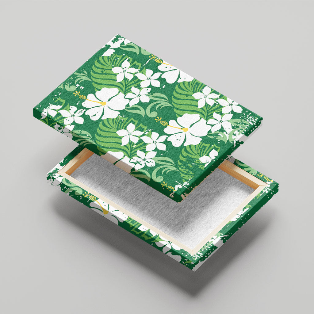 Green Hawaiian Hibiscus Monstera Canvas Wall Art Grunge Stylized LT01 - Polynesian Pride