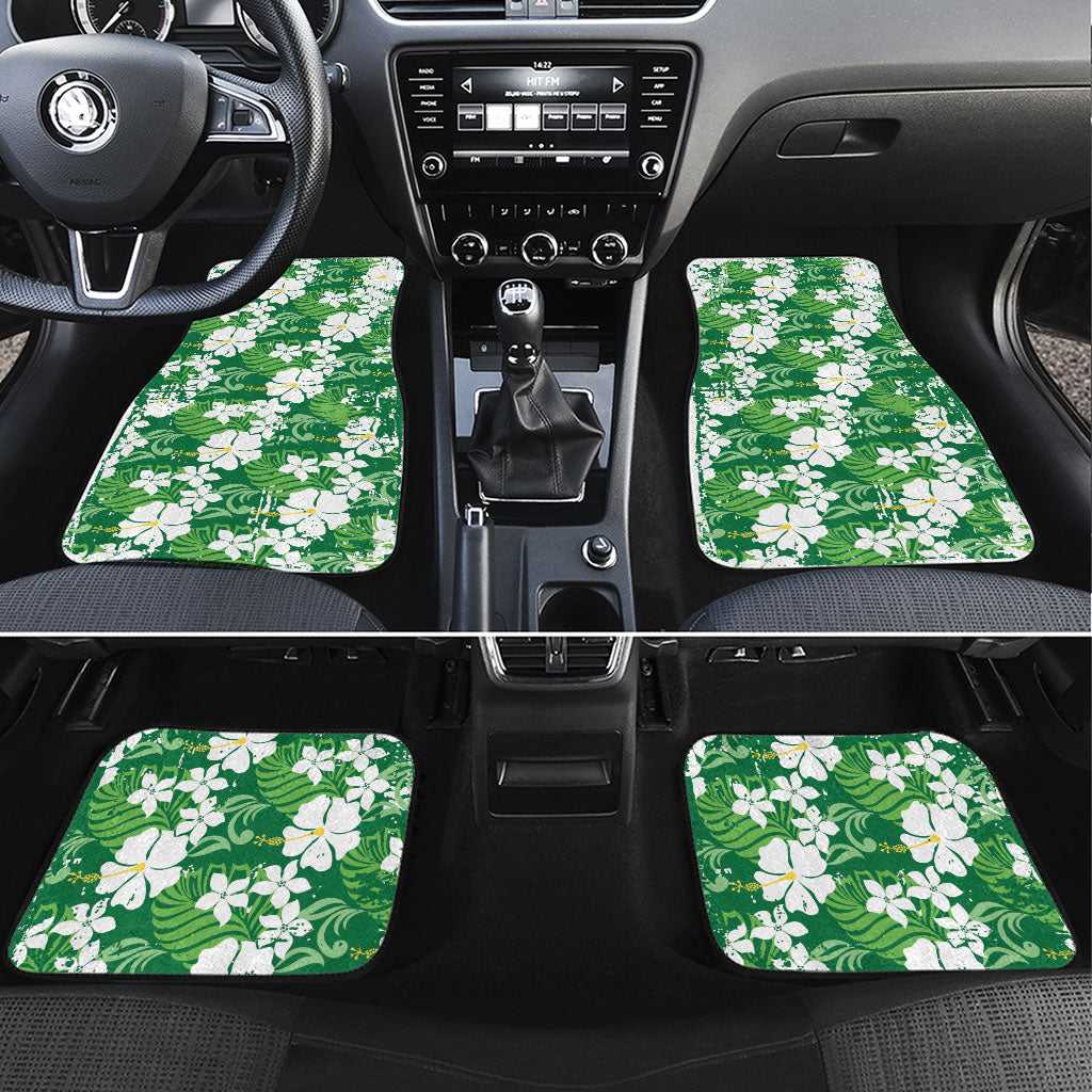 Green Hawaiian Hibiscus Monstera Car Mats Grunge Stylized