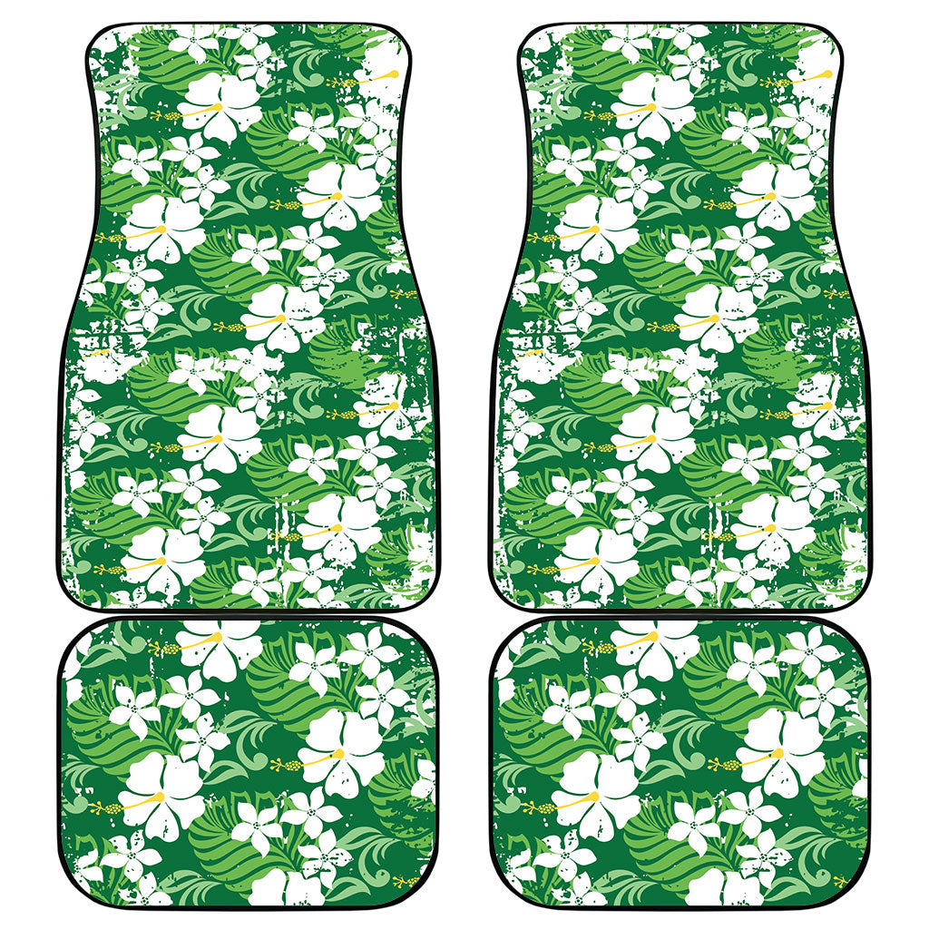 Green Hawaiian Hibiscus Monstera Car Mats Grunge Stylized