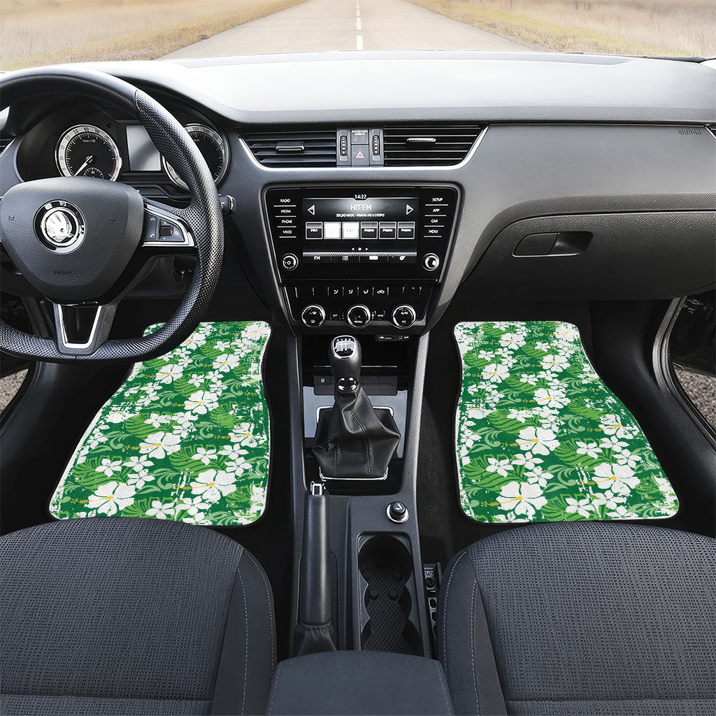 Green Hawaiian Hibiscus Monstera Car Mats Grunge Stylized