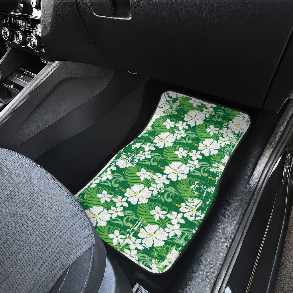Green Hawaiian Hibiscus Monstera Car Mats Grunge Stylized