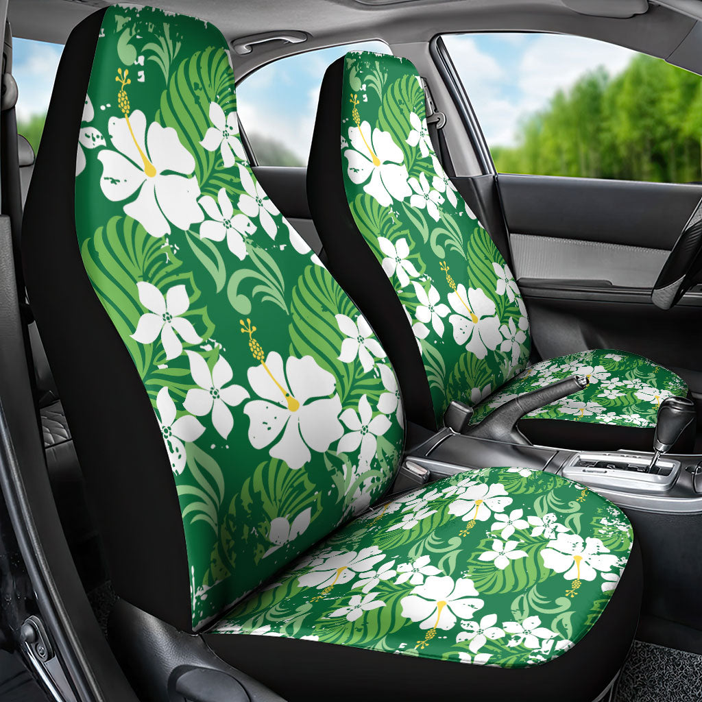 Green Hawaiian Hibiscus Monstera Car Seat Cover Grunge Stylized LT01 - Polynesian Pride