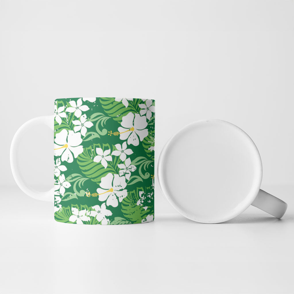 Green Hawaiian Hibiscus Monstera Ceramic Mug Grunge Stylized LT01 - Polynesian Pride