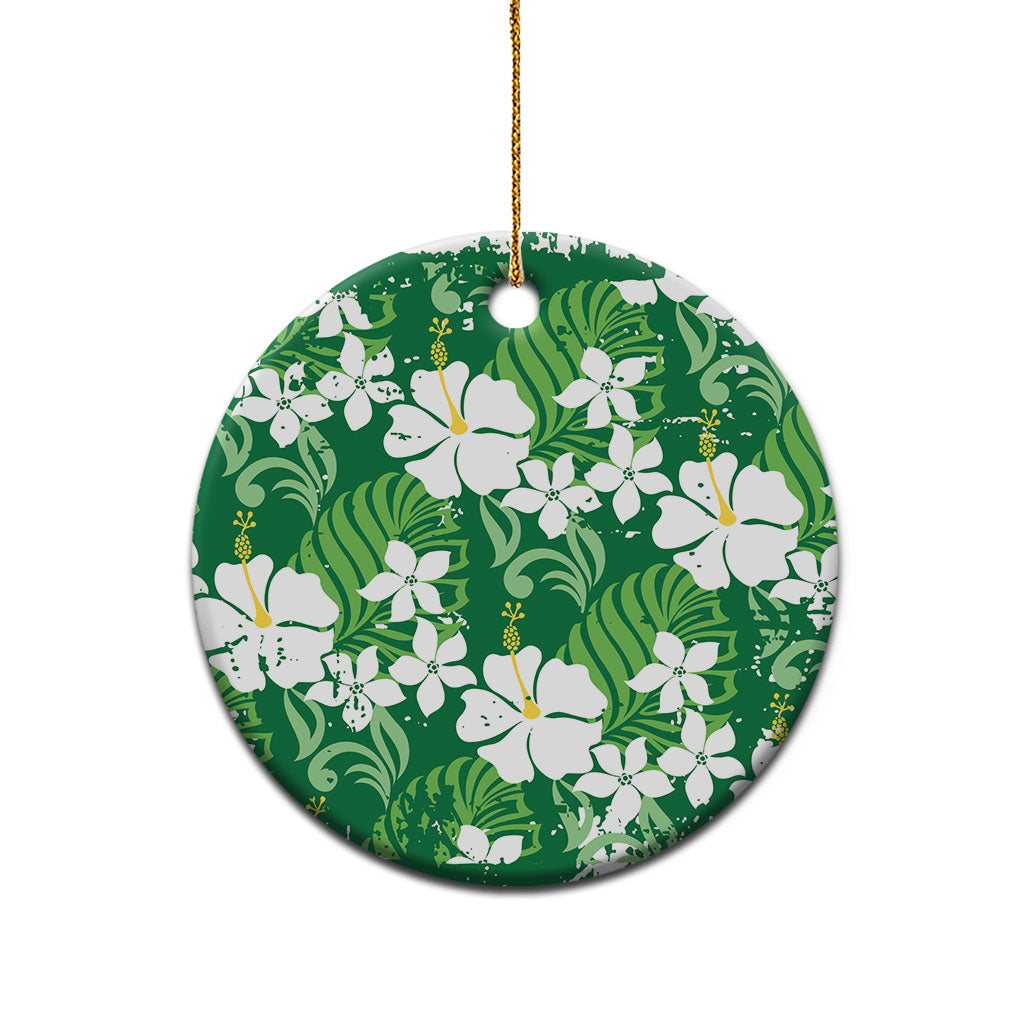 Green Hawaiian Hibiscus Monstera Ceramic Ornament Grunge Stylized