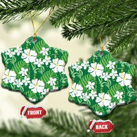 Green Hawaiian Hibiscus Monstera Ceramic Ornament Grunge Stylized